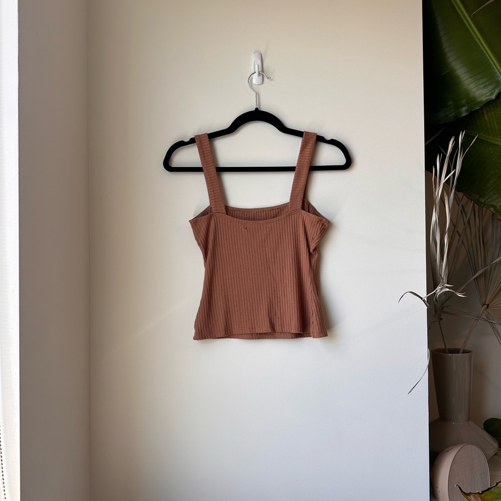 Brown Ribbed Tank Top - Sasha Top in Camel by Few Moda - Picture 6 of 9